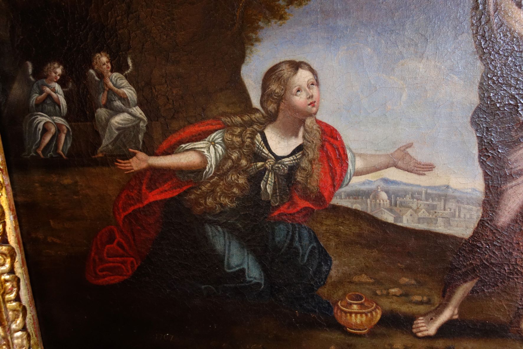 Marie-Madeleine vient au tombeau et rencontre le Ressuscité, tableau dans la cheminée le jour de Pâques